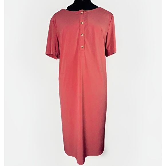 Fjallraven Ovik Lite Dress Large Buttons Short Sleeve Pockets Outdoor Travel Red - Picture 1 of 10